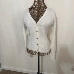 Women's Cream V-Neck Button-Front Ribbed Cardigan